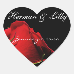 Sticker Cœur Roses rouges à longue tige Mariage personnalisé