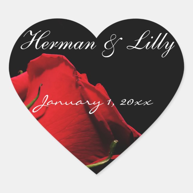 Sticker Cœur Roses rouges à longue tige Mariage personnalisé (Devant)