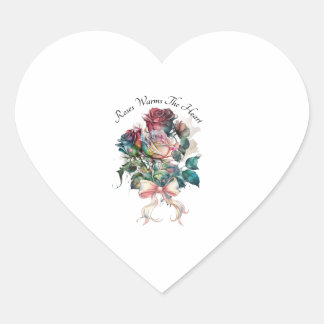 Sticker Cœur Roses rouges et roses avec un nœud 