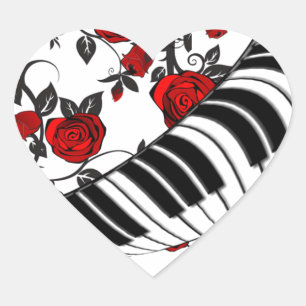 Sticker Cœur Roses rouges et touches de piano, accrocheur de re