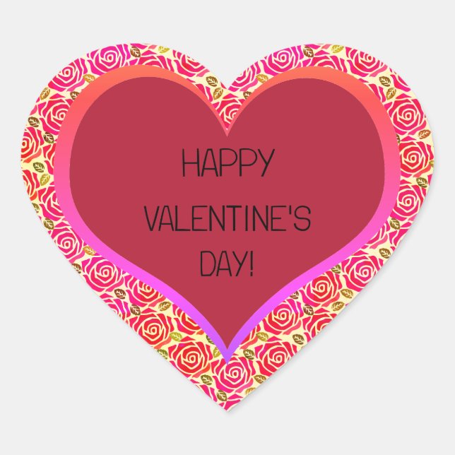 Sticker Cœur Roses rouges mignonnes Heureuse Sainte-Valentin de (Devant)