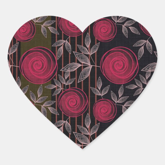 Sticker Cœur Roses rouges sur noir. (Devant)