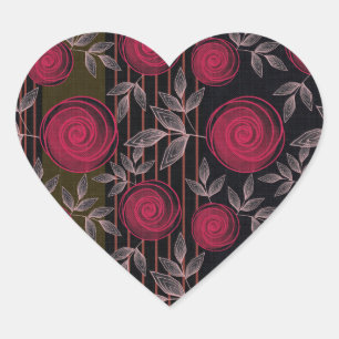 Sticker Cœur Roses rouges sur noir.