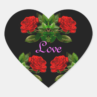 Sticker Cœur Roses rouges sur velours noir Floral abstrait Desi