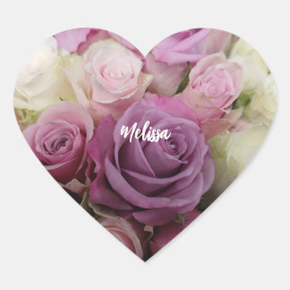 Sticker Cœur Roses violettes et blanches personnalisées romanti