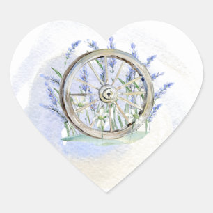 Sticker Cœur Roue en Wagon Bleu Rustique Roue Floral