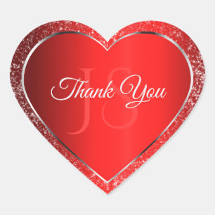 Sticker Cœur Rouge chatoyant avec Initiales de Parties scintill