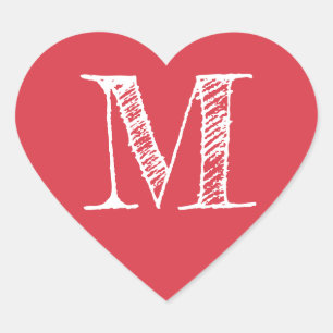 Sticker Cœur Rouge Cœur Monogramme Minimaliste Initiale