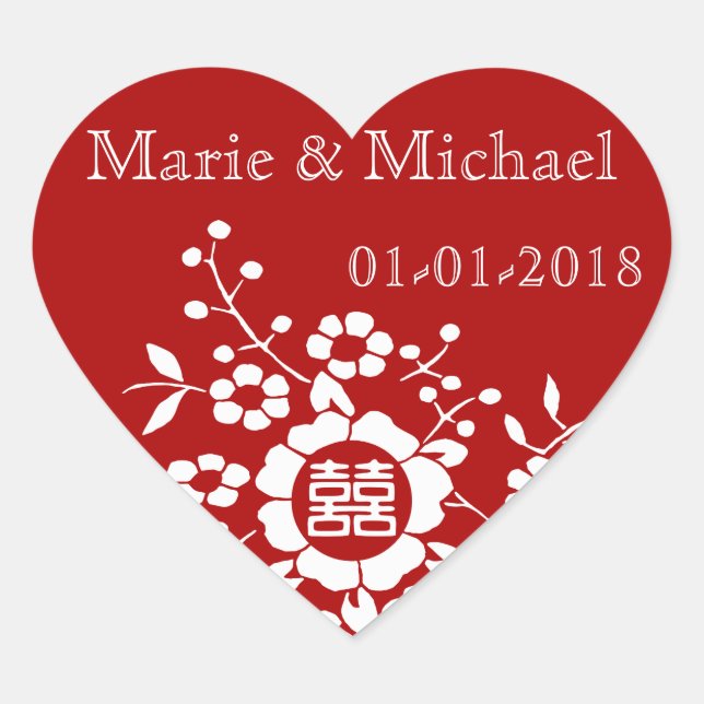 Sticker Cœur Rouge ・ Fleurs coupées en papier ・ Double Bonheur (Devant)