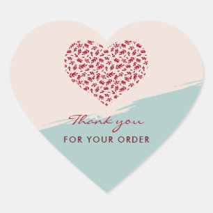 Sticker Cœur Rouge Floral Heart Élégant Merci