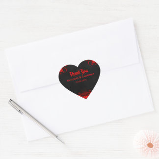 Sticker Cœur Rouge Floral Noir Goth Coeur Mariage Favoriser Sti