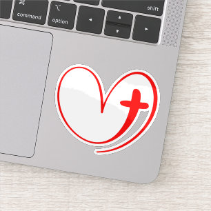 Sticker Coeur Rouge Interrelé Avec Une Croix