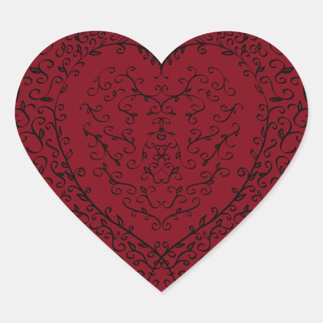 Sticker Cœur Rouge Noir Mariage Coeur gothique Belle Élégante (Devant)
