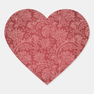 Sticker Cœur Rouge Paisley Damassé Designer Floral Vintage Clas
