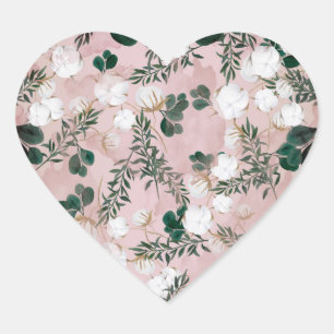 Sticker Cœur Rouge Terreux Coton Floral Feuillage Rustique Mari