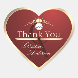 Sticker Cœur Rouge vin avec logo monogramme de remerciement à b