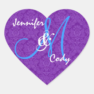 Sticker Cœur ROYAL PURPLE et TURQUOISE Mariage Monogramme V2