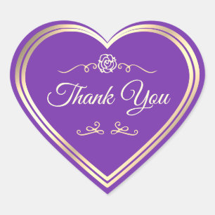 Sticker Cœur Royal violet avec Merci de cadre Shimmer Or