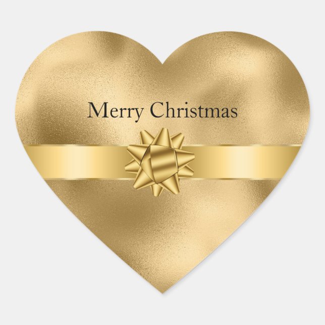 Sticker Cœur Ruban et Nœud de Noël Glam Or (Devant)