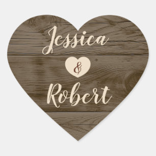 Sticker Cœur Rustic Country Grange Mariage Monogramme bois