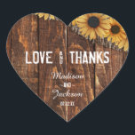 Sticker Cœur Rustic Wood & Burlap Mariage Love & Thanks Favoris<br><div class="desc">Rustic Wood & Burlap Tournesol Mariage préférés autocollants Avec police de script de brosse tendance! ~ Regardez ma boutique pour voir l'ensemble de la suite mariage pour ce design!</div>