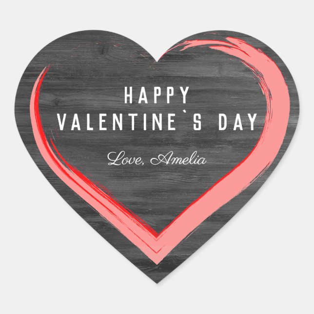 Sticker Cœur Rustic Wood Valentine`s Day Coeur rose avec nom (Devant)