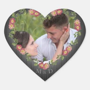 Sticker Cœur Rustique Bois Floral Coeur photo Coeur