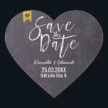Sticker Cœur Rustique Enregistrer la date Chalkboard White Typo<br><div class="desc">Rustique Enregistrer la date Chalkboard Typographie Coeur Sticker</div>