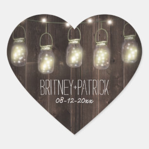 Sticker Cœur Rustique Grange Bois Mason Jar Mariage Faveurs