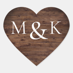 Sticker Cœur Rustique Pays moderne Nom élégant Mariage initial
