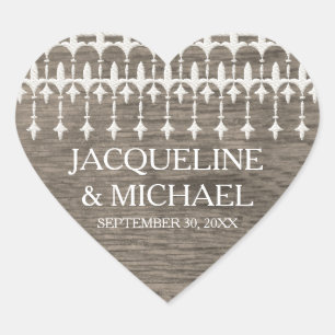 Sticker Cœur Rustique Vintage dentelle grange en bois Typograph