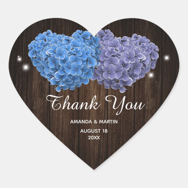 Sticker Cœur Rustique violet et bleu Mariage Floral Merci (Devant)