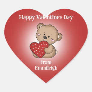 Sticker Cœur Sac Cadeau Ourson Mignon Saint Valentin Coeur Roug