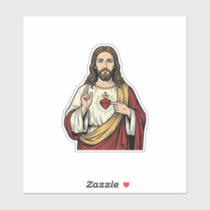 Sticker Cœur Sacré de Jésus Gravure Vintage Art Vectoriel_