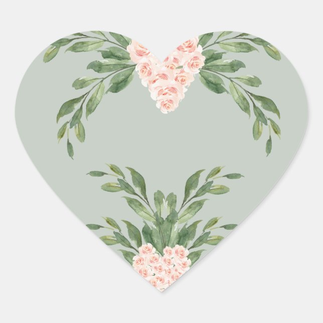 Sticker Cœur Sage Vert Floral Aquarelle Mariage romantique (Devant)