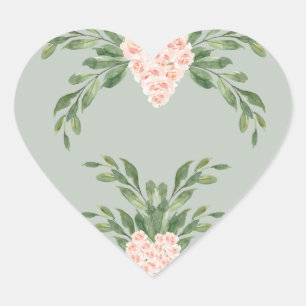 Sticker Cœur Sage Vert Floral Aquarelle Mariage romantique