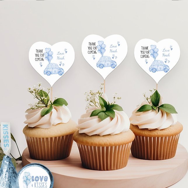 Sticker Cœur Saint Anniversaire de fête Bleu Ballons et voiture (Heart Stickers - from my Car and Balloons Valentine Birthday Collection)