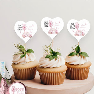 Sticker Cœur Saint Anniversaire fête rose ballons et voiture