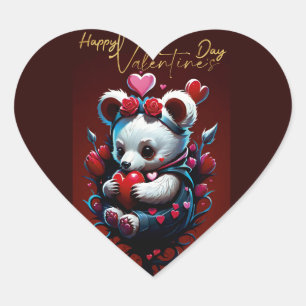 Sticker Cœur Saint-Valentin avec ours en peluche riche