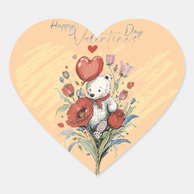 Sticker Cœur Saint-Valentin avec ours en peluche riche (Devant)
