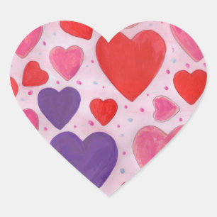Sticker Cœur Saint Valentin Coeurs en rose violet et rouge