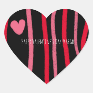 Sticker Cœur Saint-Valentin peinturluré rayures et cœur noir 