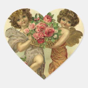 Sticker Cœur Saint-Valentin victorien vintage, Anges Roses
