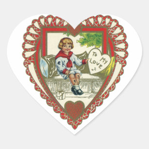 Sticker Cœur Saint-Valentin victorien vintage, garçon dans un c