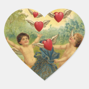 Sticker Cœur Saint-Valentin vintage, cœurs de chérubins victori
