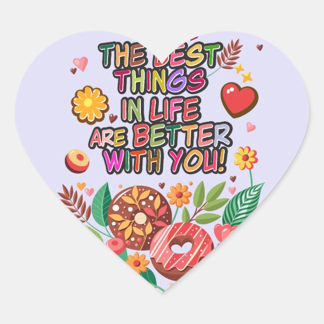 Sticker Cœur Salle de classe Saint-Valentin Boho Donuts et fleu (Devant)