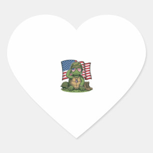Sticker Cœur Salut de tortue patriotique Vector Design_1