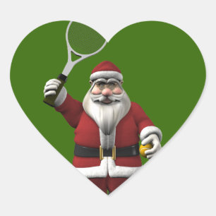 Sticker Cœur Santa Claus Playing Tennis