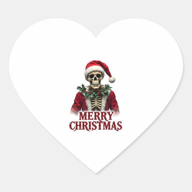 Sticker Cœur Santa Claus Skeleton Outfit Skull Funny Christmas  (Devant)