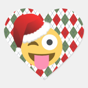 Sticker Cœur santa claus wink emoji